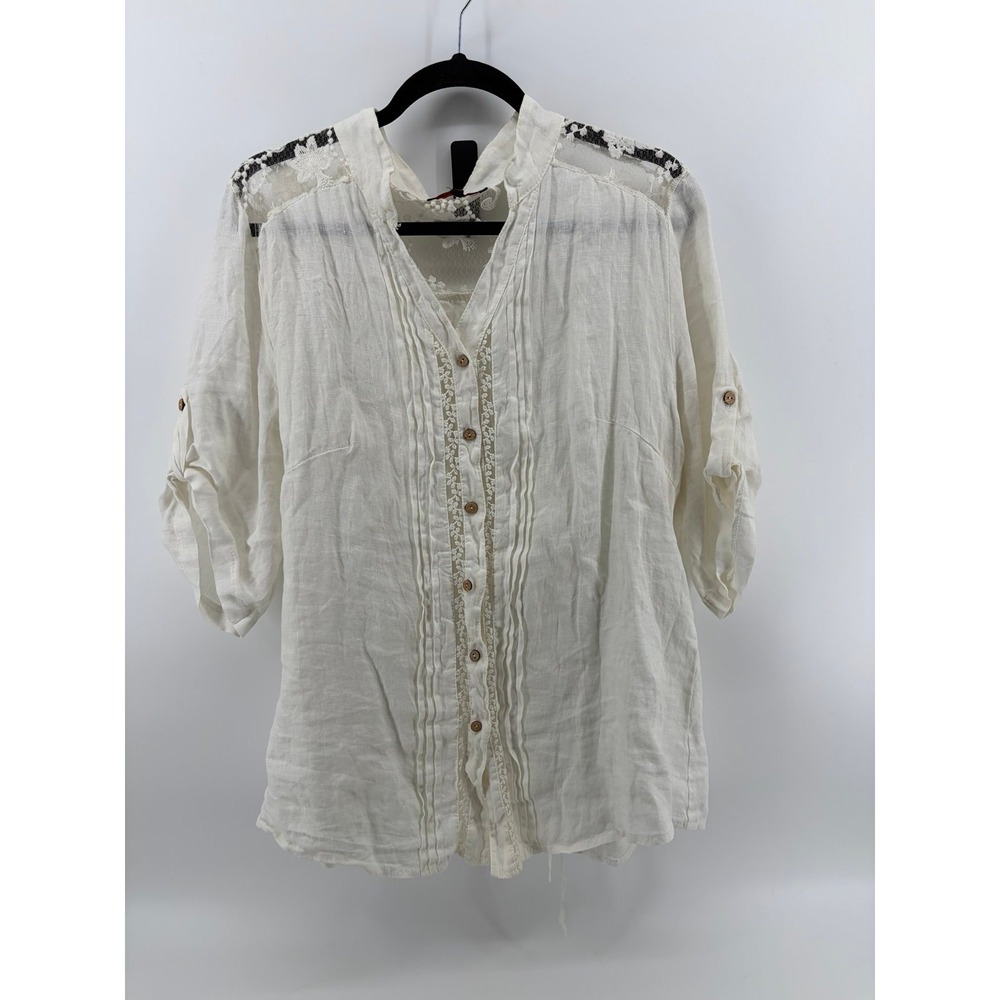 Romeo & Gjulia, Cream Sheer Lace-Embroidered LS Shirt, Italy Made, XXL